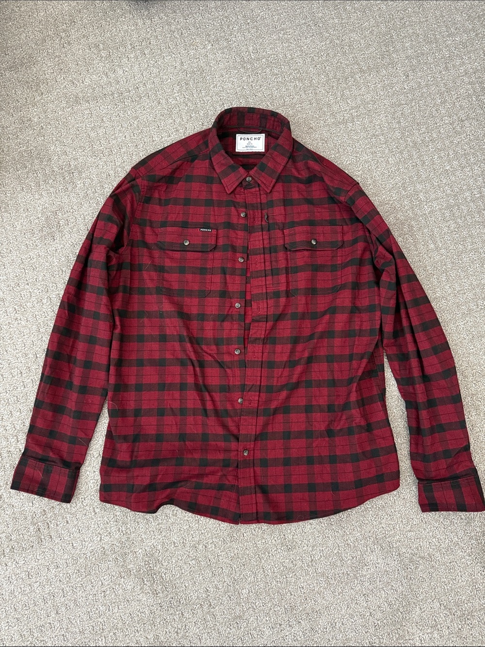 Poncho Co. Red and Black Plaid Casual Button-Down Shirt